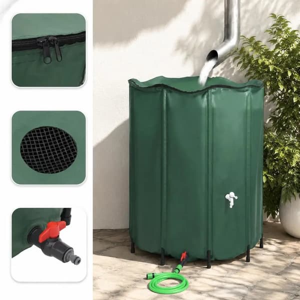 Regnvatteninsamlingsfat, 1000L Sammanfallande Design, Lätt Montering,Grön