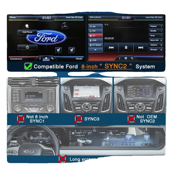 Trådlös Carplay Android Auto, Sömlös Smartphone-integration, Premium Ljudkvalitet,För Ford Sync2+CAM