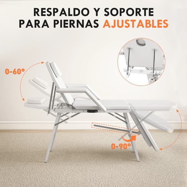 Massagebord, Justerbart Ryggstöd, Bärbar Design, VIT