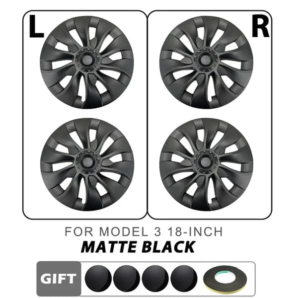 Tesla Model 3 Hub Cap, Performance Udskiftning, Fuld Fælgdæksel, Mat Sort