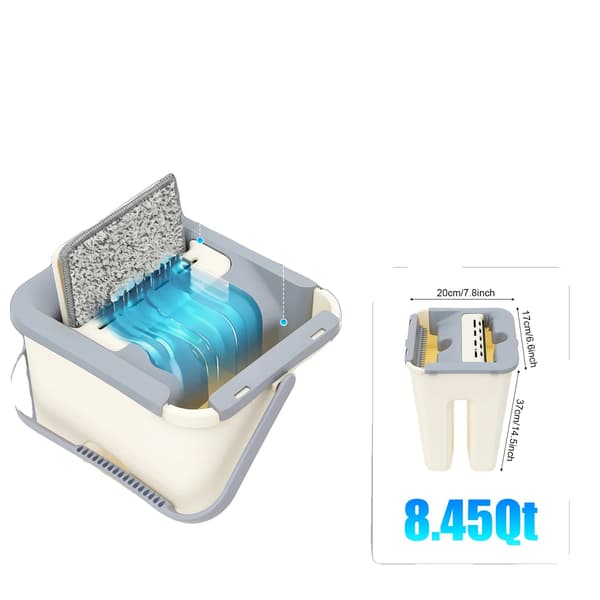 Flad Moppe, Rustfrit Stål Materiale, 360° Rotationsdesign, Absorptionsrate 10 sekunder, Glidende Vridningsmetode, 10 Mikrofiberpuder