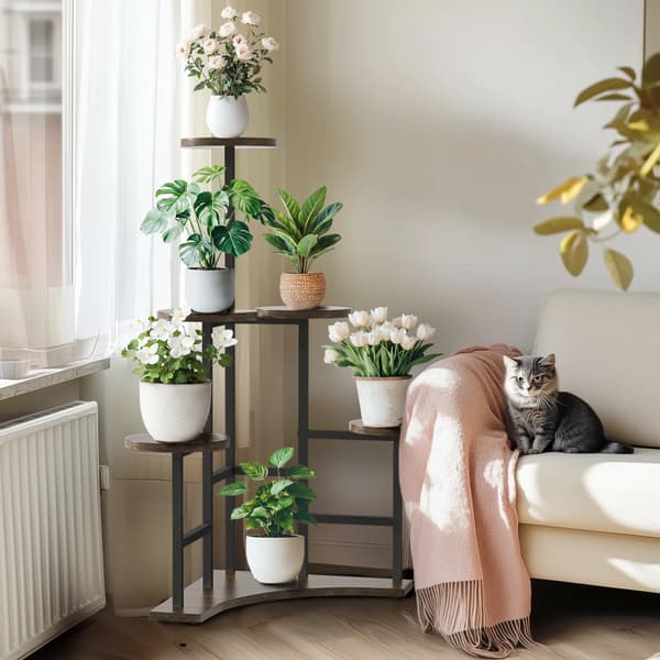 Planteholder, 5-niveau, Pladsbesparende Design,Brun