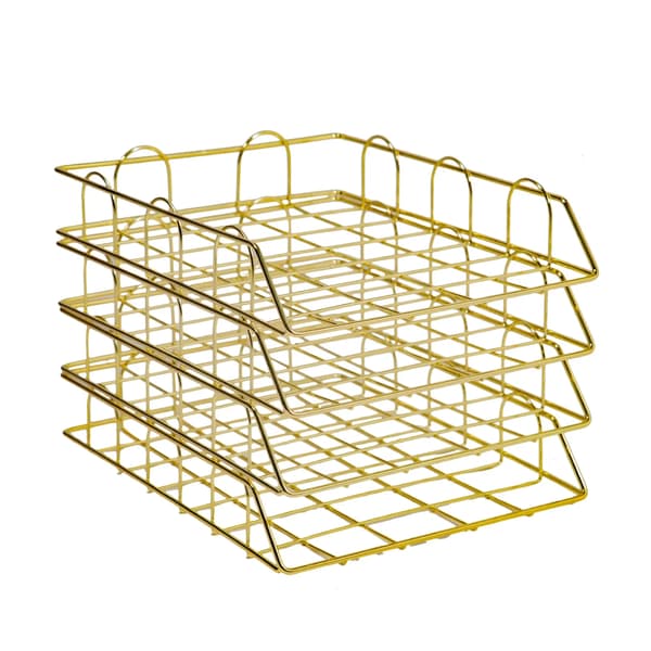 Dokumentbakke, 4 Rum, Stabelbar Design,Guld