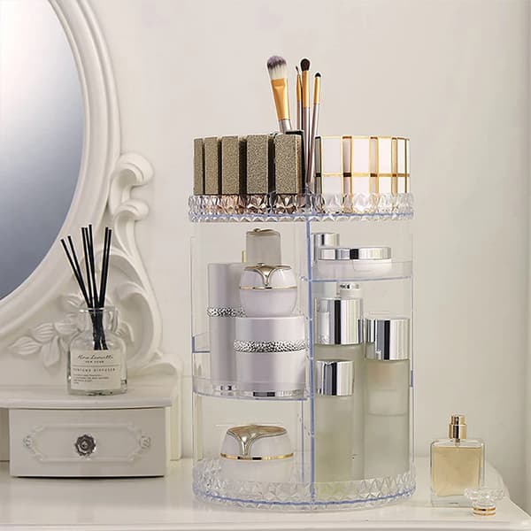 Makeup Organizer, 360° roterende design, klar plast opbevaring,Klar