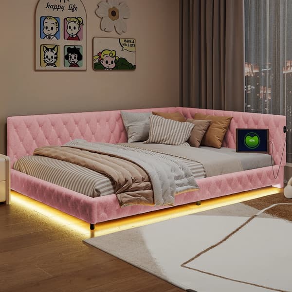 Sofa, L-formet, Indbygget USB-opladning,Rose