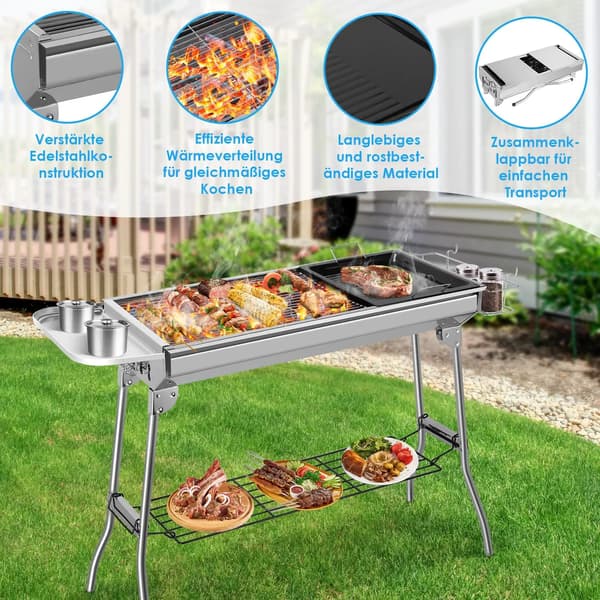 Kulgrill, Bærbar Design, Fuldstændige Tilbehør,Sølv