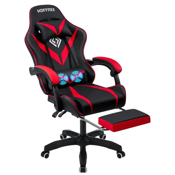 Gaming Stol, Ergonomisk Design, Lændemassagefunktion,Rød og Sort