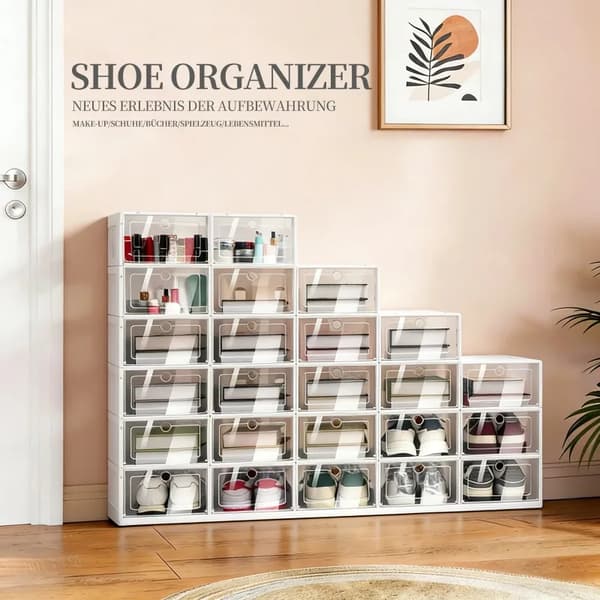 Skobox Set, Stapelbar Design, Transparent Förvaring,Vit 16-delar