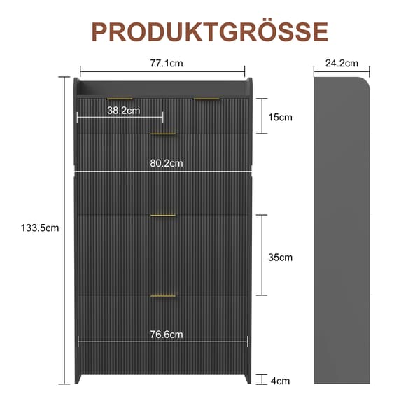 Sko Skab, Smalt Design, Justerbare Hylder,Sort