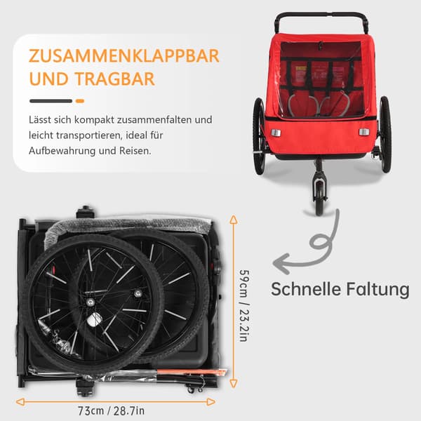 Barncykelvagn, Stötdämpande Däck, Fällbar Design,Svart