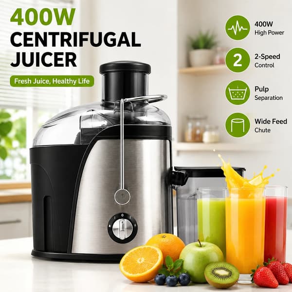 Juicer, 2-hastighetsinställningar, automatisk fruktköttsutmatning,Silver