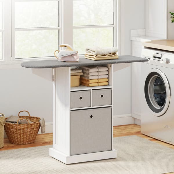 Strykbräda, vikbar design, förvaringslådor, VIT, L
