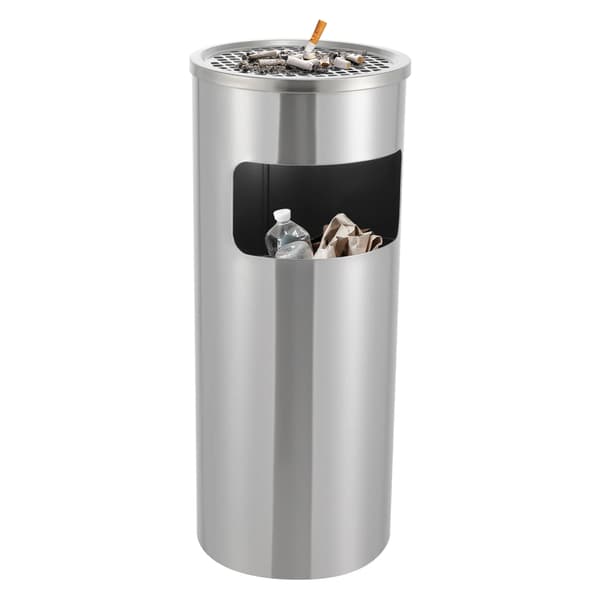 Cylindrisk Affaldsbeholder, Rustfrit Stål, 15L Kapacitet,Sølv