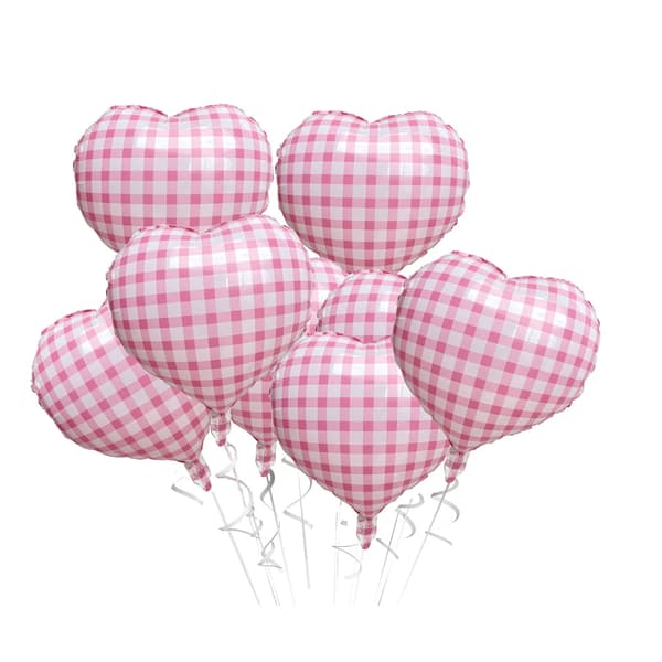 Hjerteballoner, 10 stk. sæt, Ideelt til fejringer,Pink ternet, 18inch, 10pcs