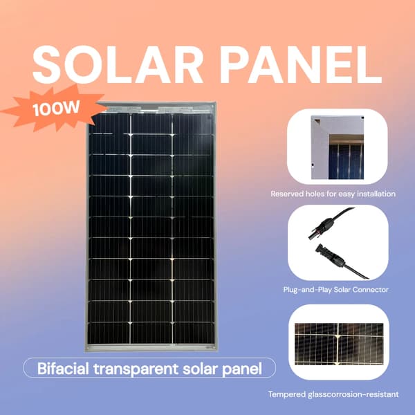 Solpanel, Dubbel-Sidig Teknik, Hög Effektivitet,Bifacial 100w 2st