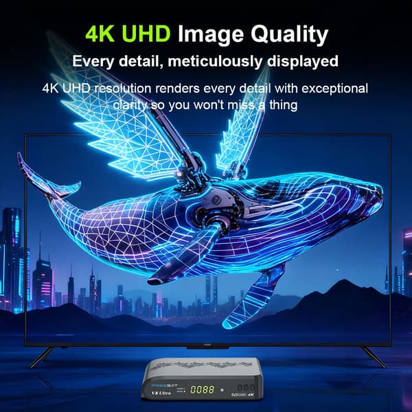 Set-Top Box, Stöder DVB-S/S2/T2, HDMI Utgång,V8 Ultra 4K TV Box, EU-plugg