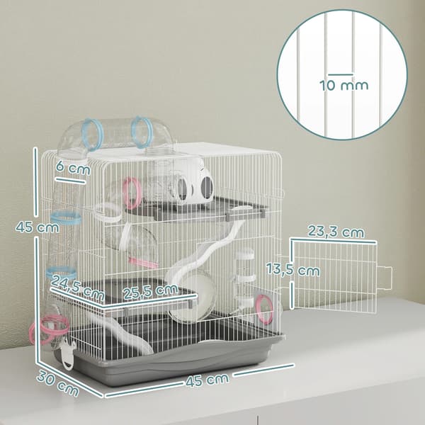 Hamster Cage, Multi-level Design, Includes Accessories, GREY