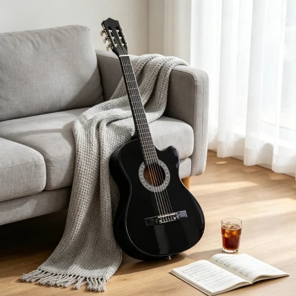 Klassisk Guitar, Massiv Trækonstruktion, Cutaway Design,Sort