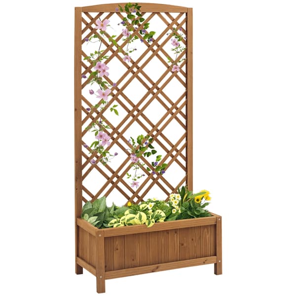 Planter med spaljé, hållbart furu, stöder klättrande växter,Brun, 60X30X122.5 cm