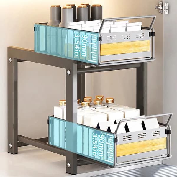 Under Sink Organizer, Utrækkelig Skydedesign, Pladsbesparende Rack,Grå