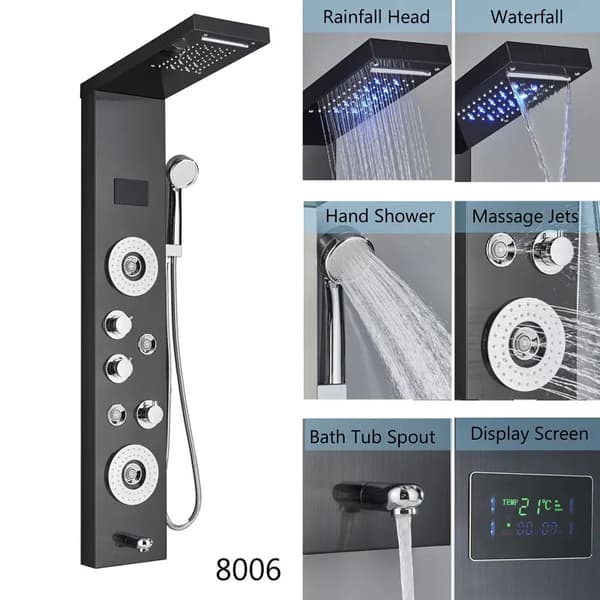 Bruserpanel, Digital Skærm, Kropsmassage Jetstråler,Sort 8006