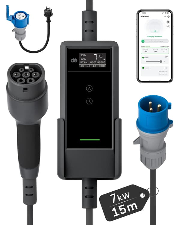 EV-laddare, Smart APP-kontroll, 32A strömklass, 7.4kW 15m APP