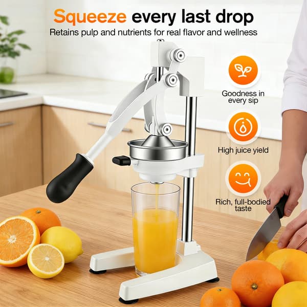 Citruspresser, Heavy Duty Rustfrit Stål, Ergonomisk Design,HVID