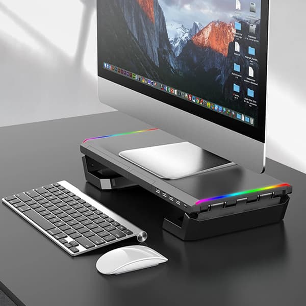 Datormonitorställ, Ergonomisk Design, USB-hubb,Svart