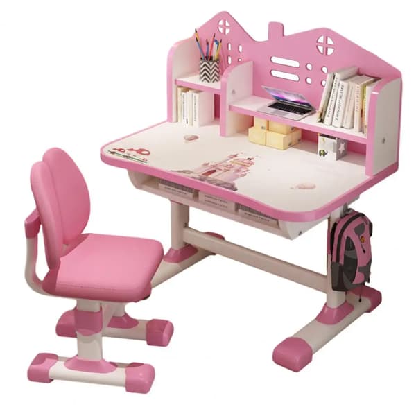 Studiebordset, Ergonomisk Design, Justerbar Höjd,Rosa
