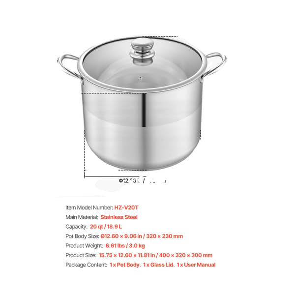 Grytan, 304 rostfritt stål, flerskiktskompositbotten,16QT