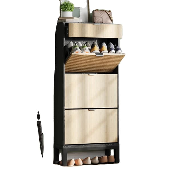 Skoopbevaringsskab, Flip-Up Døre, Pladsbesparende Design,sort-eg