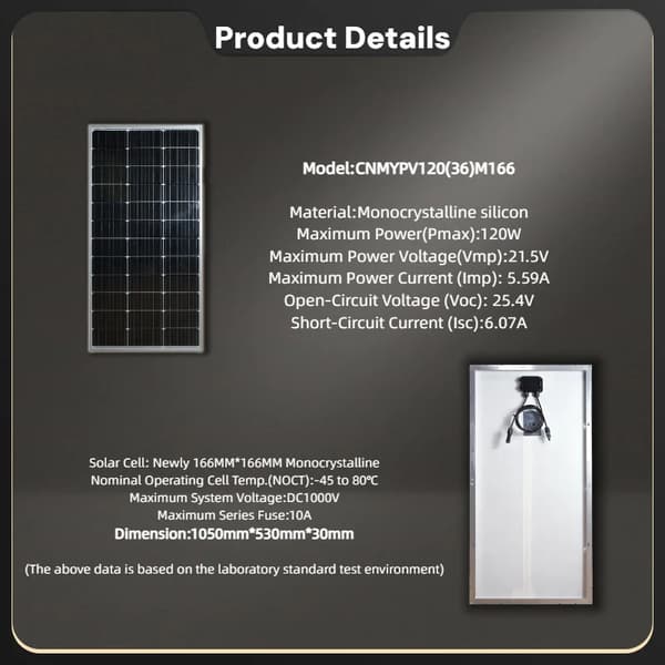 Solpanel, 120W Effekt, Hög Effektivitet,120W 1PC med 3M kabel