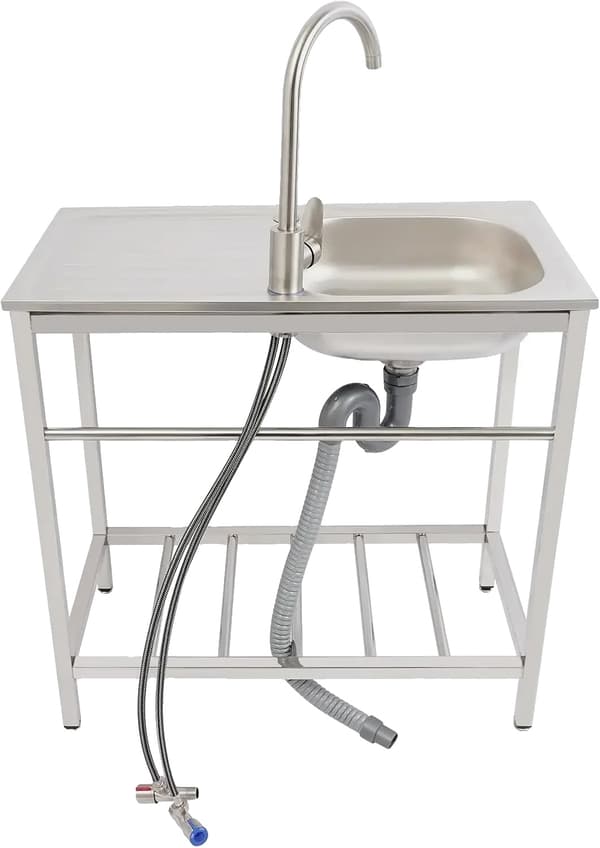 Fritstående rustfrit stål vask, bærbart design, moderne stil,Sølv