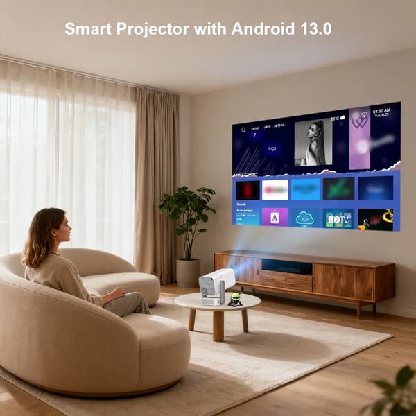 Projektor, 4K Understøttelse, Trådløs Forbindelse,Android-version, EU-stik