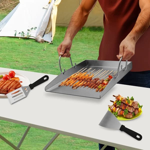 Grillplatta, rostfritt stål, inkluderar 2 spatlar,Silver