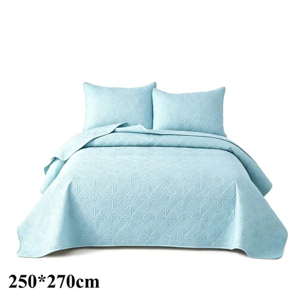 Quilt Sengetæppe, Elegant Design, Maskinvaskbar,Lys blå 250*270cm