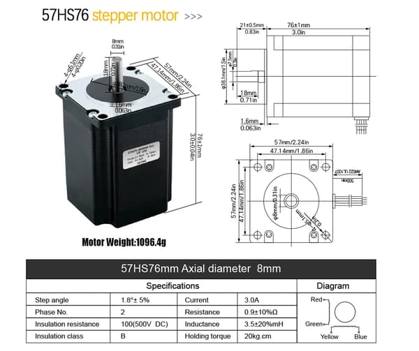 Stepper Motor, NEMA 23, DM556 Driver,4 sæt, 2Nm
