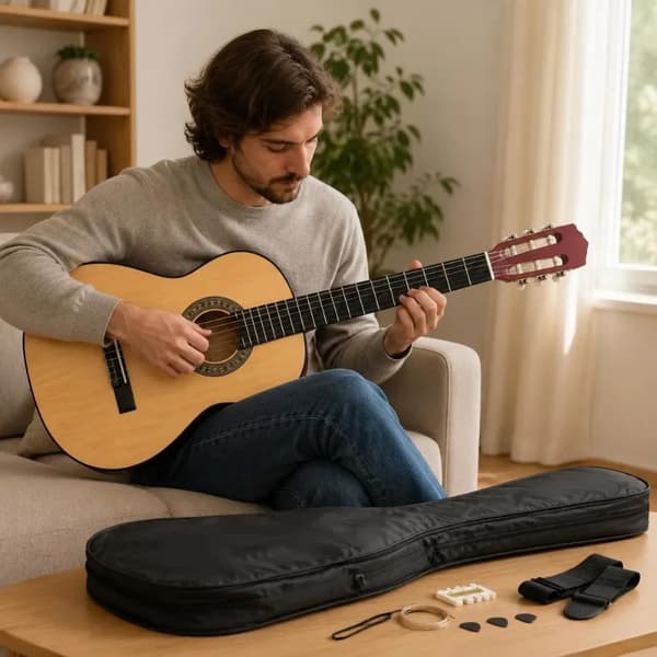 Klassisk Gitarr, Solid Lönn Konstruktion, Komplett Nybörjarset,Ljusbrun