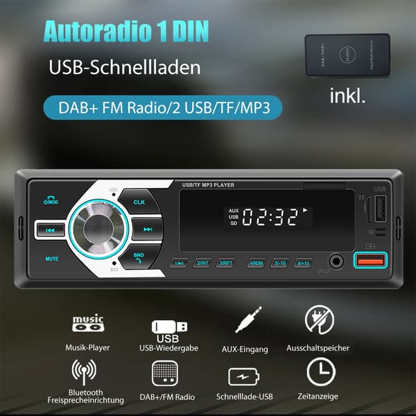 Bilradio, Lydafspilning, Trådløs forbindelse,MP3 med DAB