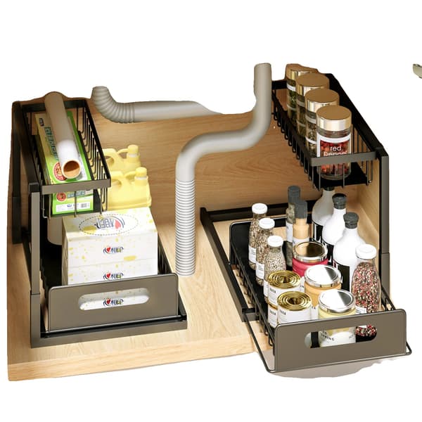 Under Sink Organizer, Skydedrawer, Pladsbesparende Design,2-niveau, sort