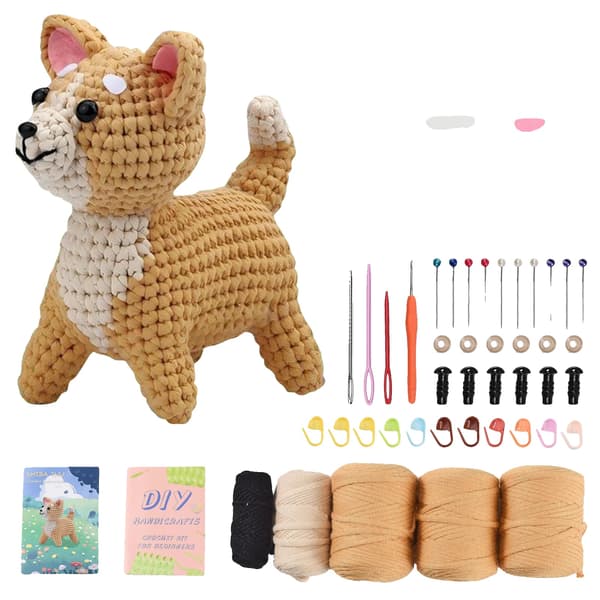 Hund Virkningskit, Stickningsstartkit, Steg-för-steg Videotutorials,Shiba Inu