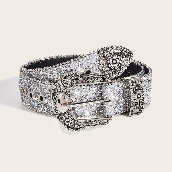 Rhinestonebälte, Modernt Design, Justerbar Längd,Silver
