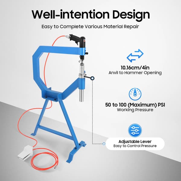 Pneumatisk Planeringshammare, Ergonomisk Design, Inkluderar 3 Ambossformar,Blå