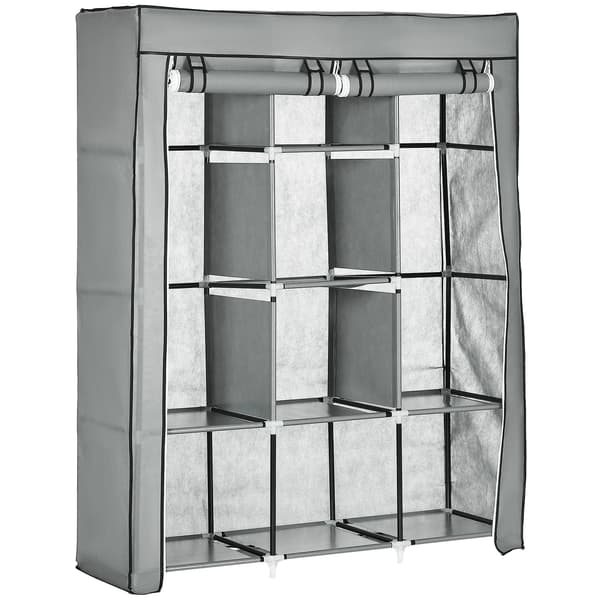 Garderobe, 8 Hylder, 2 Stænger til Tøj,Lys Grå