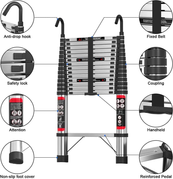 Teleskopstige, Rustfrit Stål, Foldbart Design,MF-4.4M-J-GT