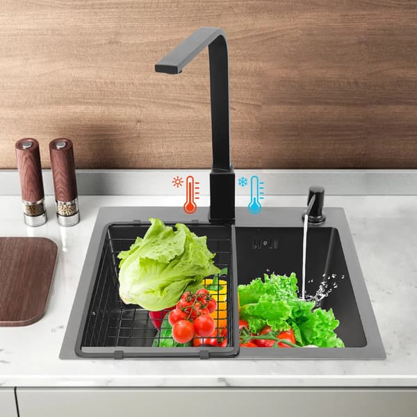 Køkkenvask Arbejdsstation, Rustfrit Stål, Underlimet Enkelt Skål,sort