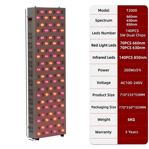 LED Röd Ljusterapi Panel, Dubbel Chipteknik, 660nm Nära Infraröd Terapi, Mångsidig Hudbehandling,T2000PRO