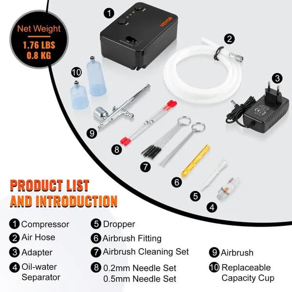 Airbrush-set, dubbelverkande, 30 psi kompressor, Röd