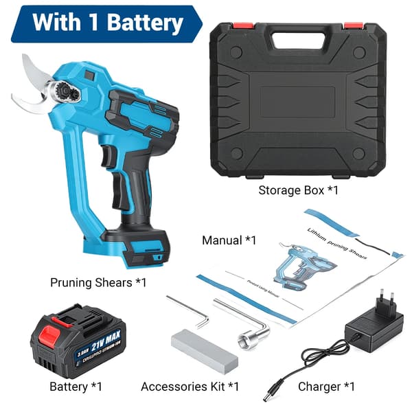 Elektrisk Sekatör, Borstlös Motor, Ergonomisk Design,En batteri