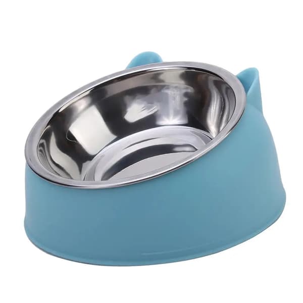 Kattefoder Skåle, Rustfrit Stål, Ergonomisk Design,Blå 2stk